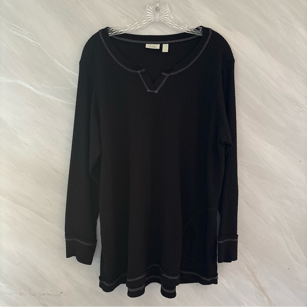 Logo Lounge By Lori Goldstein Women’s 2X Black Waffle Knit Tunic Top w/Pockets